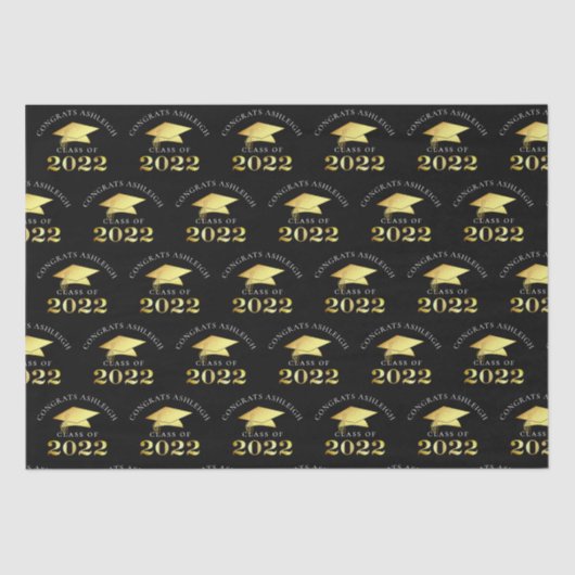 Personalisierte Elegant Class of 2022 Black Gold Seidenpapier (Vorderseite)