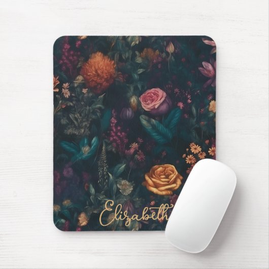 Personalisierte Elegant Dark Gothic Floral Rose Mousepad (Mit Mouse)