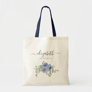 Personalisierte Elegant Floral Navy Blue Bridesmai Tragetasche