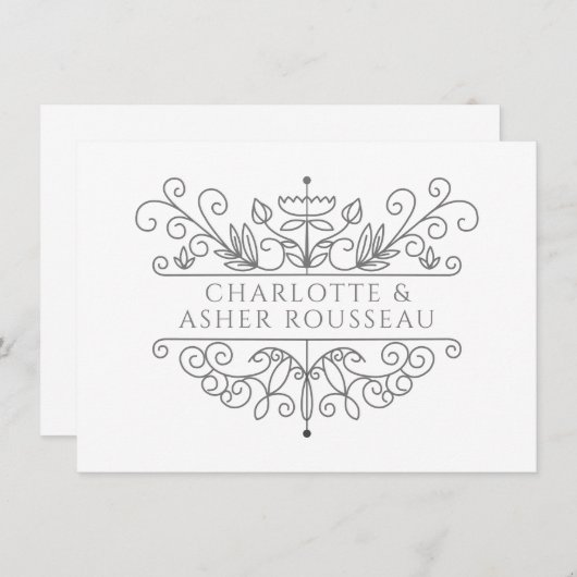 Personalisierte Elegant Gray Frame Newlyweds Mitteilungskarte (Vorne/Hinten)