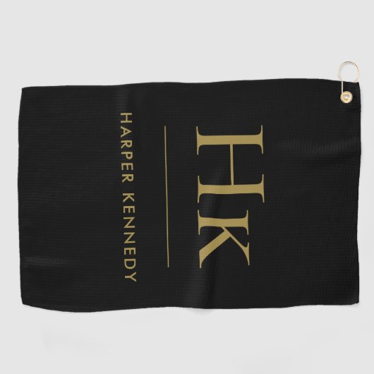 Personalisierte Elegant Monogram Black Golfhandtuch (Horizontal)