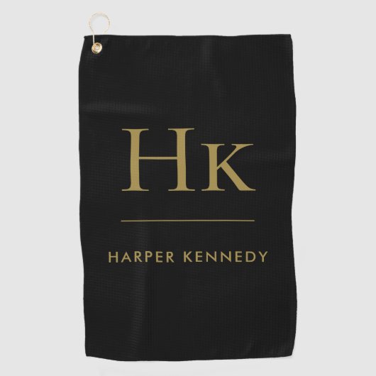 Personalisierte Elegant Monogram Black Golfhandtuch (Vorderseite)