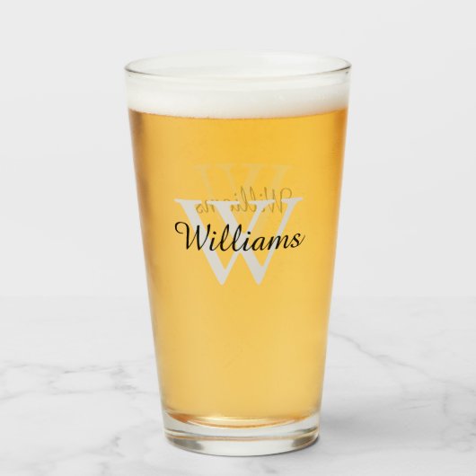 Personalisierte Elegant Monogram Initial Name Pint Glas (Vorne (Gefüllt))