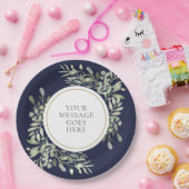 Personalisierte Elegant Navy Blue Gold Green Pappteller (Party)