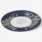 Personalisierte Elegant Navy Blue Gold Green Pappteller (Schrägansicht)