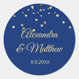 Personalisierte Elegant Navy Blue Gold Hochzeit Runder Aufkleber