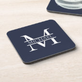Personalisierte Elegant Navy Blue Monogram und Nam Getränkeuntersetzer (Linke Seite)