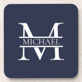 Personalisierte Elegant Navy Blue Monogram und Nam Getränkeuntersetzer (Vorderseite)