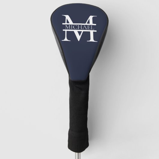 Personalisierte Elegant Navy Blue Monogram und Nam Golf Headcover (Vorderseite)