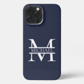 Personalisierte Elegant Navy Blue Monogram und Nam iPhone Hülle (Rückseite)