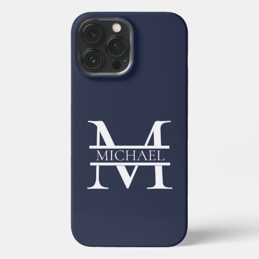 Personalisierte Elegant Navy Blue Monogram und Nam iPhone Hülle (Rückseite)