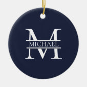 Personalisierte Elegant Navy Blue Monogram und Nam Keramik Ornament (Vorne)