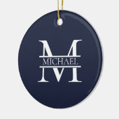 Personalisierte Elegant Navy Blue Monogram und Nam Keramik Ornament (Links)