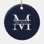 Personalisierte Elegant Navy Blue Monogram und Nam Keramik Ornament (Hinten)