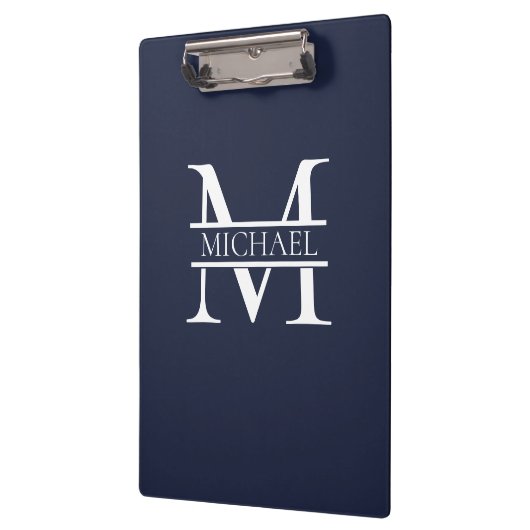 Personalisierte Elegant Navy Blue Monogram und Nam Klemmbrett (Links)