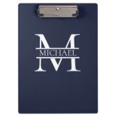 Personalisierte Elegant Navy Blue Monogram und Nam Klemmbrett (Vorderseite)