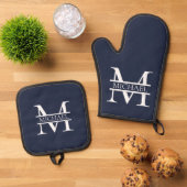 Personalisierte Elegant Navy Blue Monogram und Nam Ofenhandschuh & Topflappen-Set (Oben Unten)