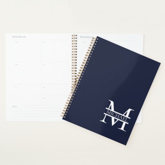 Personalisierte Elegant Navy Blue Monogram und Nam Planer (Anzeige)
