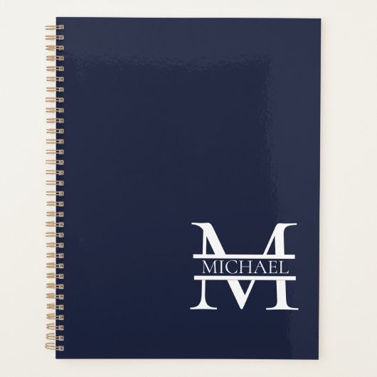 Personalisierte Elegant Navy Blue Monogram und Nam Planer (Vorderseite)
