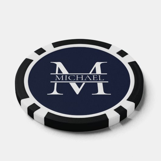 Personalisierte Elegant Navy Blue Monogram und Nam Pokerchips (Einzeln)