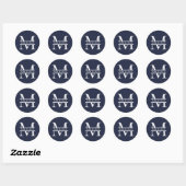 Personalisierte Elegant Navy Blue Monogram und Nam Runder Aufkleber (Blatt)