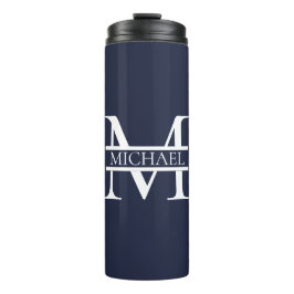 Personalisierte Elegant Navy Blue Monogram und Nam Thermosbecher
