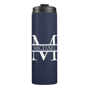 Personalisierte Elegant Navy Blue Monogram und Nam Thermosbecher