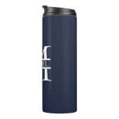 Personalisierte Elegant Navy Blue Monogram und Nam Thermosbecher (Nach rechts gedreht)