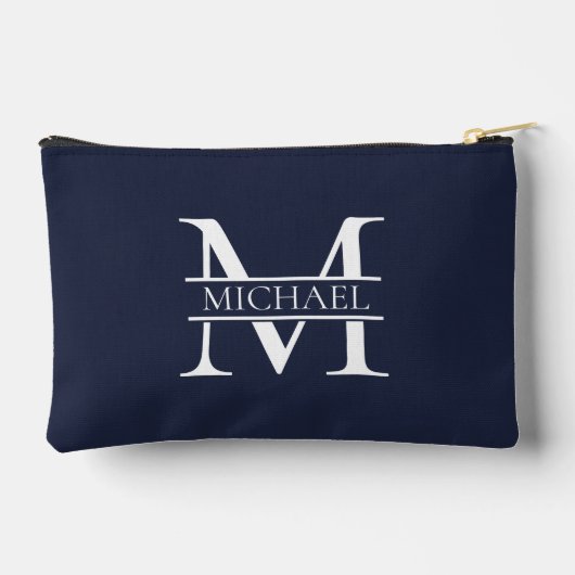 Personalisierte Elegant Navy Blue Monogram und Nam Zubehörtasche (Rückseite)