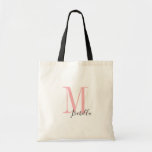 Personalisierte, elegante Bezeichnung und Monogram Tragetasche<br><div class="desc">Elegante moderne,  Personalisierte Monogramm und Name Tote Taschen in Rosa und Schwarz,  einfach und stilvoll,  große personalisierte Brautparty Geschenke bei Hochzeitsfeier,  Brautparty oder Junggeselinnen-Abschied. Passen Sie das Monogramm bzw. den Namen mit Ihrer Wahl der Farbe oder des Schriftartes an.</div>