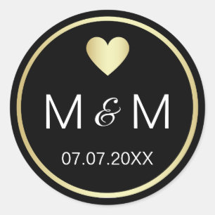 Personalisierte elegante Black Gold & Heart Weddin Runder Aufkleber