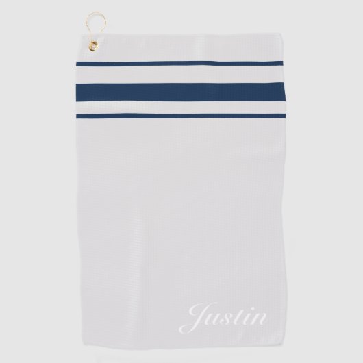 Personalisierte, elegante, blaue Streifen Golfhandtuch (Vorderseite)