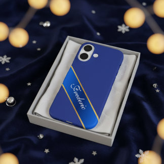 Personalisierte elegante blaue und goldene iPhone- iPhone 16 Hülle