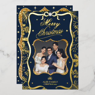 Personalisierte Elegante Blue Foil Weihnachtskarte Folien Feiertagskarte