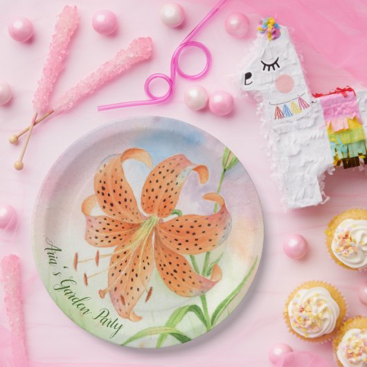 Personalisierte elegante botanische Tigerlilie Pappteller (Party)