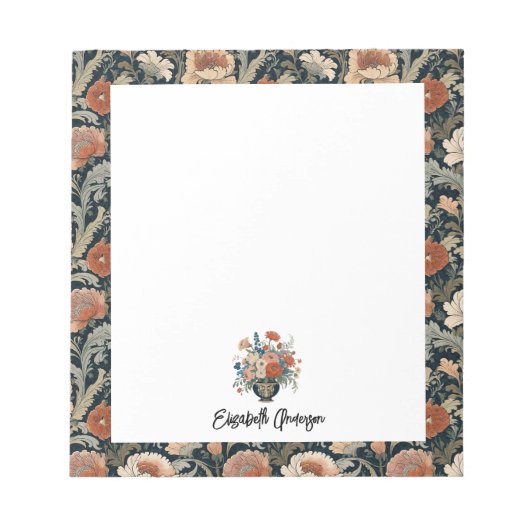 Personalisierte Elegante Dunkle Blumen Notizblock (Vorderseite)