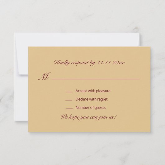 Personalisierte Elegante Fall Burgundy UAWG Weddin RSVP Karte (Rückseite)