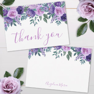 Personalisierte elegante florale Lila Dankeskarte