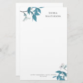 Personalisierte Elegante Frühlingsblüten Aquamarin Briefpapier (Vorne/Hinten)