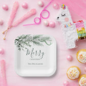 Personalisierte Elegante Hand Drawn Pine Weihnacht Pappteller (Party)