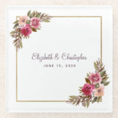 Personalisierte Elegante Hochzeit der Wasserfarben Glasuntersetzer (Vorderseite)