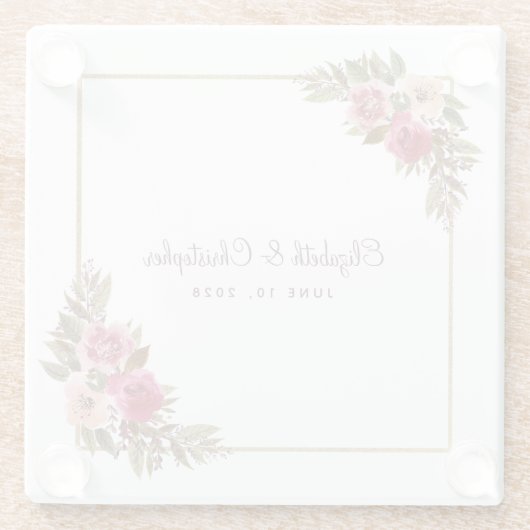 Personalisierte Elegante Hochzeit der Wasserfarben Glasuntersetzer (Rückseite)