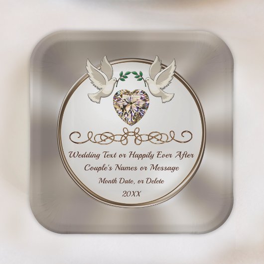 Personalisierte, elegante Hochzeitspapier-Teller,  Pappteller