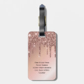 Personalisierte Elegante Imitats Rose Gold Glitzer Gepäckanhänger (Rückseite vertikal)
