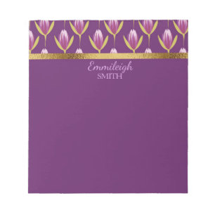 Personalisierte elegante lila Blumen und Gold Notizblock