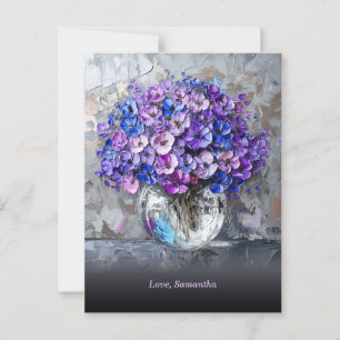 Personalisierte elegante lila und blaue Blumen Postkarte