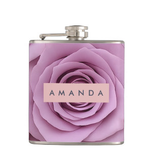 Personalisierte elegante mauvefarbene Rosenblüte Flachmann
