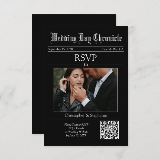 Personalisierte elegante Minimalistische QR Code Z RSVP Karte (Vorne/Hinten)