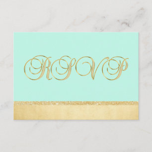 Personalisierte elegante MINT Gold RSVP Hochzeit Einladung