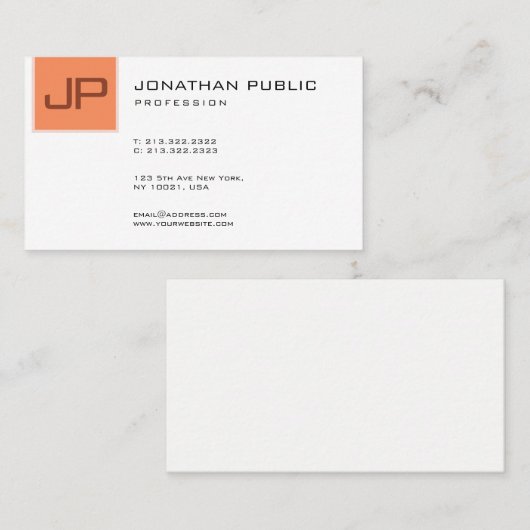 Personalisierte elegante moderne Monogramm-Vorlage Visitenkarte (Vorne/Hinten)